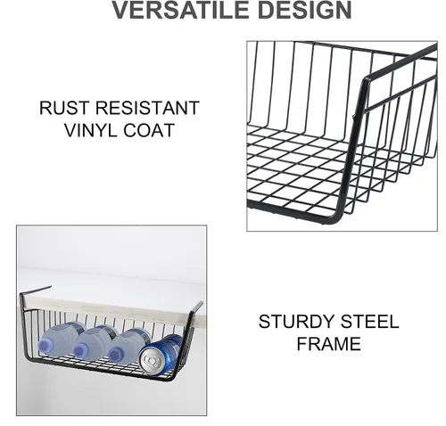 Vista 8 de Cesta de almacenamiento debajo del estante, cesta de alambre para el hogar, cesta de almacenamiento colgante de metal debajo del estante, cesta