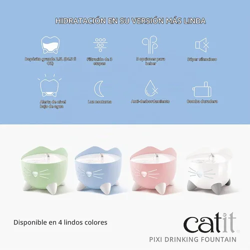 Vista 2 de Catit PIXI Cat Drinking Fountain, Running Water Fountain, Pink Rosa