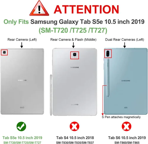 Vista 2 de BRAECN Funda para Samsung Galaxy Tab S5e de 10.5 pulgadas 2019, resistente a prueba de golpes con soporte giratorio 360/correa de mano y correa
