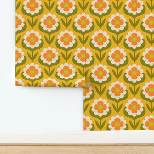 Vista 4 de Spoonflower Papel tapiz retro floral Groovy Peel and Stick