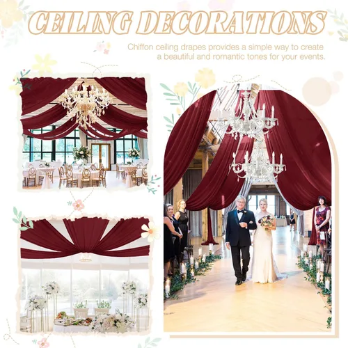 Vista 5 de FUHSY Cortinas de techo para arco de boda, tela drapeada, tela de gasa, cortinas de gasa burdeos para telón de fondo, 5 x 20 pies, 2 paneles
