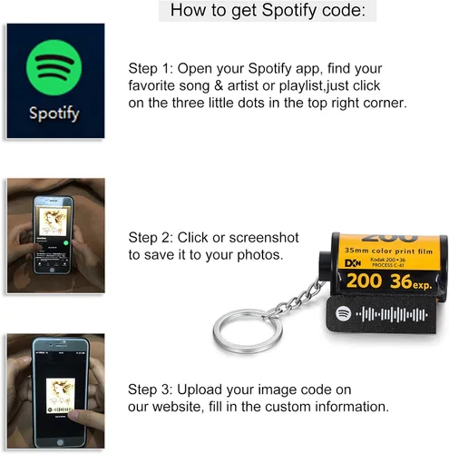 Vista 3 de LAGOFIT - Llavero personalizado con imagen, llavero con rollo de película y llavero con código Spotify, Medio
