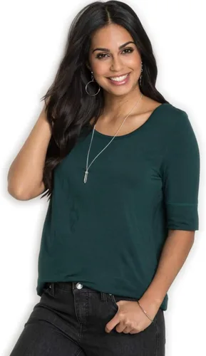Vista 2 de Camiseta de verano para mujer, estilo casual, holgada, simple, cuello redondo, media manga