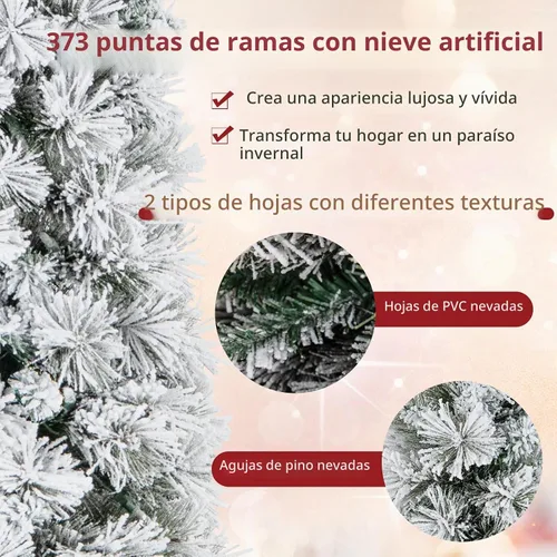 Vista 3 de Goplus Árbol de Navidad artificial de 6 pies preiluminado con flecos de nieve en forma de lápiz, árbol de Navidad delgado artificial con 150 luces