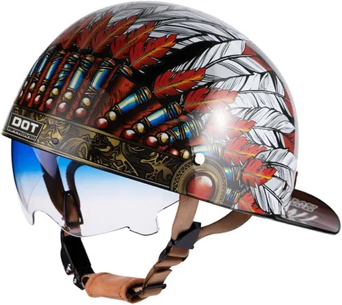 Vista 13 de Gorra de béisbol con casco de motocicleta medio, casco de moto con cara abierta de estilo vintage para adultos, hombres y mujeres, para crucero