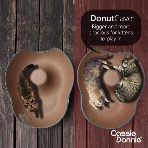 Vista 5 de Cama túnel para gatos de interior, mediana y grande, casa cueva en forma de donut de hasta 22 libras, espaciosa para 2 gatitos (marrón)