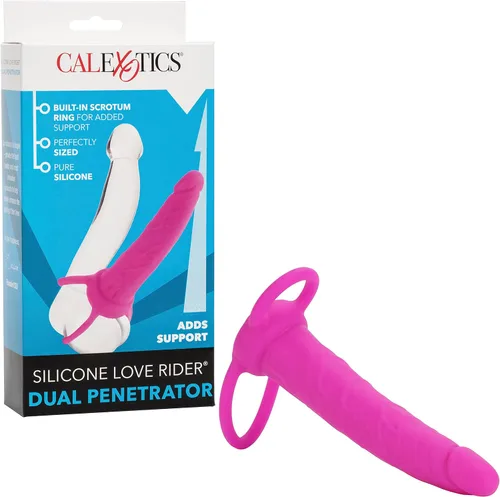 Vista 7 de CalExotics Correa de doble penetrador de silicona Love Rider en consolador, negro, SE-1515-20-3