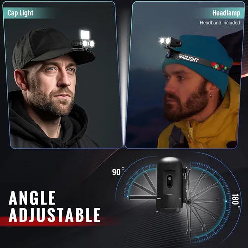 Vista 4 de LHOTSE Luz LED recargable de 800 lúmenes, atenuación continua, manos libres, clip en las luces de casquillo, linterna de sombrero ajustable de 180°