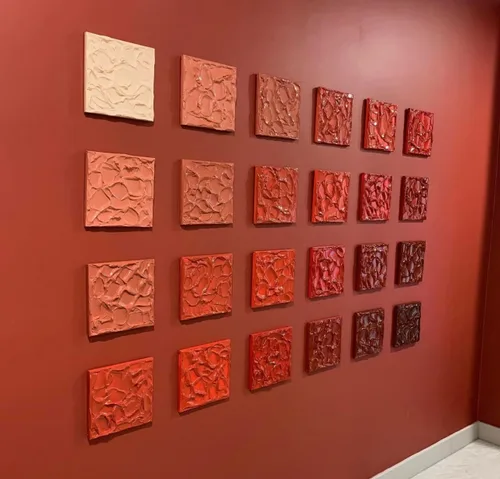 Vista 6 de Sunshine Smash 3D Plaster Relief Wall Sculpture Tiles Acrylic, MDF Wood, Mixed Media,Abstract, Modern Design, Mix and Match Red (Orange)