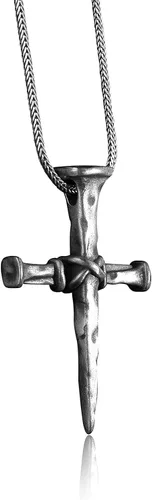 Vista 2 de BySilverStone Jewelry - Collar de cruz de clavos para hombre en plata de ley, colgante de cruz 3D para hombre, collar de crucifijo, regalo religioso