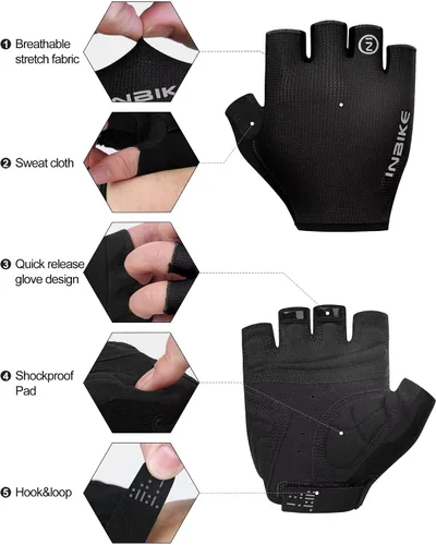 Vista 2 de INBIKE Guantes de ciclismo Guantes de ciclismo que absorben los golpes, transpirables, antideslizantes, sin dedos, para hombres y mujeres