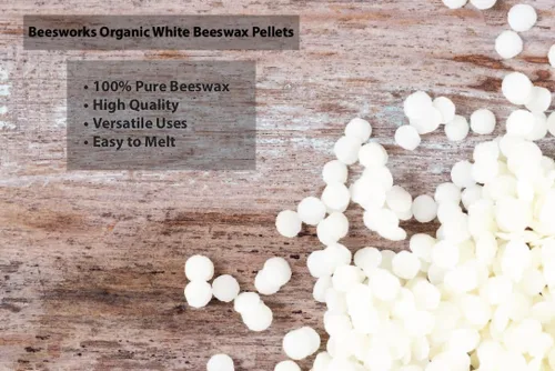 Vista 3 de Beesworks - Pellets de cera de abeja blanca orgánica (14 onzas) 100% pura, grado cosmético, cera de abeja con triple filtro para el cuidado
