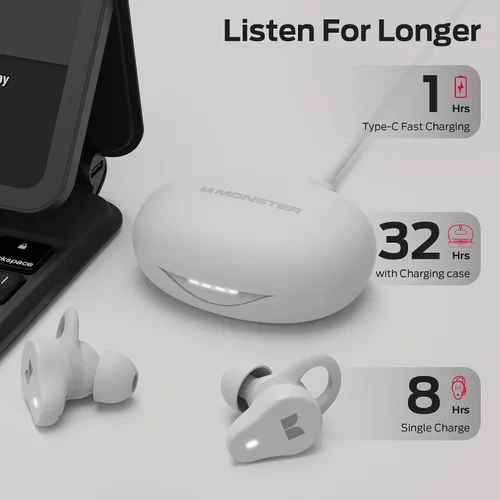 Vista 4 de Monster N-Lite 210 - Auriculares inalámbricos Bluetooth 5.4 intraurales, micrófono integrado para llamadas cristalinas, tiempo de reproducción de 32