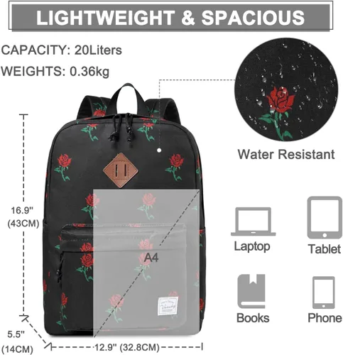 Vista 2 de VASCHY - Mochila ligera resistente al agua, mochila casual para mujeres, adolescentes y niñas, rosas
