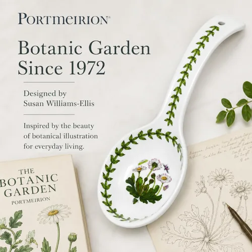 Vista 8 de Portmeirion Botanic Garden - Soporte para cuchara de cocina y encimera de cocina, diseño floral de margaritas, hecho de porcelana, 8.75 pulgadas