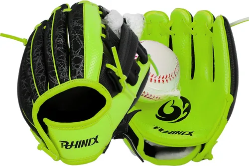 Vista 7 de PHINIX Guantes de béisbol para jugar y entrenar de 8.5 a 9 pulgadas Verde sin bola