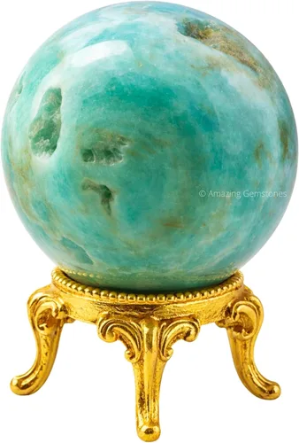 Vista 77 de Amazing Gemstone Bola de cristal de Amazonita con soporte, bolas de meditación de esfera de cristal de 2 pulgadas para brujería y bolas decorativas