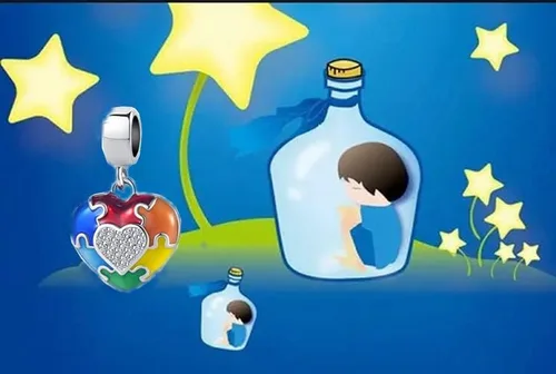Vista 5 de NanMuc Collar con dije de conciencia sobre el autismo, pieza de rompecabezas, esmalte ASD, dije con texto en inglés "You Fit Me Perfectamente