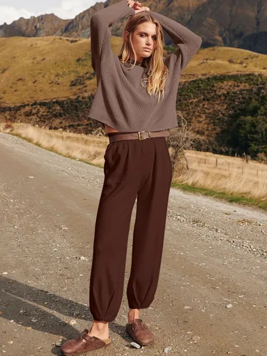 Vista 5 de Prinbara Conjunto de 2 piezas para mujer, suéter de punto para otoño, pantalones de gran tamaño, conjunto casual de descanso