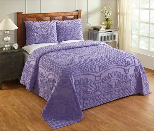Vista 14 de Better Trends - Colchas de chenilla tamaño individual, gris carbón 100% algodón chenilla con diseño de medallón acolchado, cubierta de cama suave