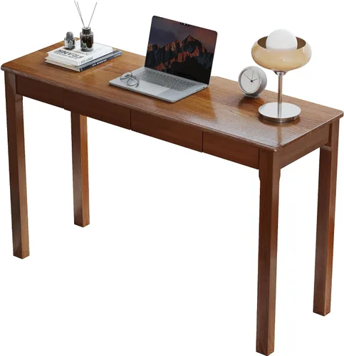Vista 12 de Escritorio de madera maciza con cajones, escritorios estrechos simples de 24 x 16 pulgadas, mesa de estudio de madera de goma, escritorio pequeño