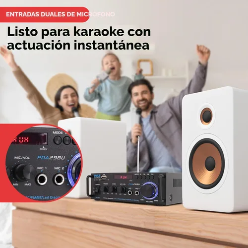 Vista 5 de Pyle Amplificador de potencia estéreo de 200W con Bluetooth - Receptor de audio de doble canal - Pantalla LED - RCA - USB - SD - ENTRADA MIC - Radio