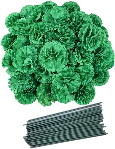 Vista 5 de Rikyo Juego de 50 cabezas de flores de clavel de seda artificial con tallos, rellenos de jarrón para decoración del hogar, fiesta, cumpleaños Champán