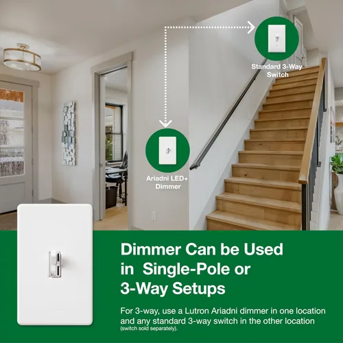 Vista 10 de Lutron Ariadni/Toggler LED+ Interruptor Regulador de Luz para LED Regulable, Halógeno e Incandescente Interruptor Dimmer, 150W, Unipolar/3-Vías