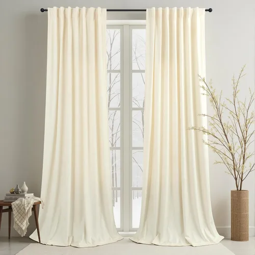 Vista 46 de Cortinas de terciopelo opacas para oscurecer la habitación de 63 pulgadas de largo para sala de estar, comedor, 2 paneles, privacidad pesada