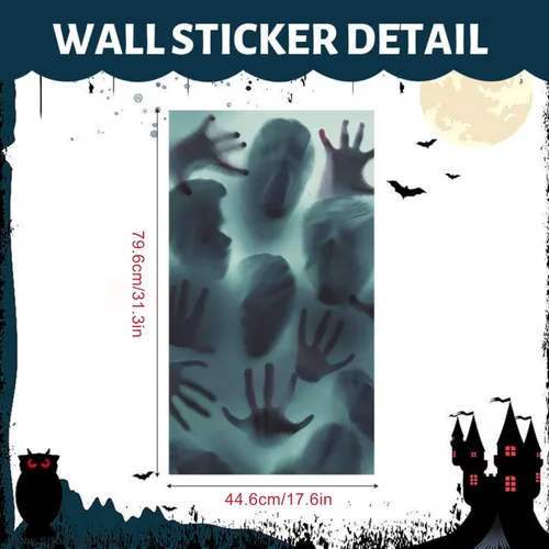Vista 3 de Calcomanías de ventana de terror de Halloween, removibles y espeluznantes fantasmas, diseño de silueta de fantasma, arte para fiesta de Halloween