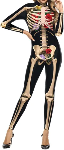 Vista 7 de Sister Amy Disfraz de esqueleto de Halloween para mujer, overol de cosplay
