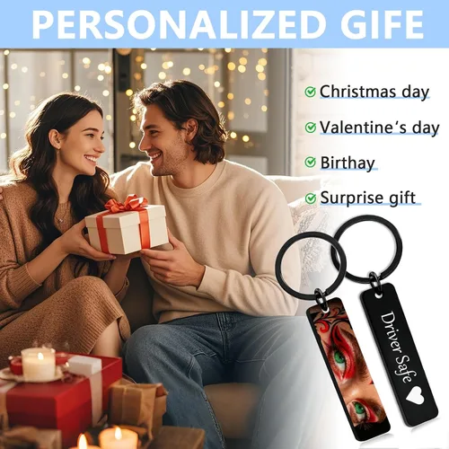 Vista 7 de Llavero grabado con texto y foto de ojo personalizado,Ojos personalizados personalizados llaveros de doble cara de acero inoxidable