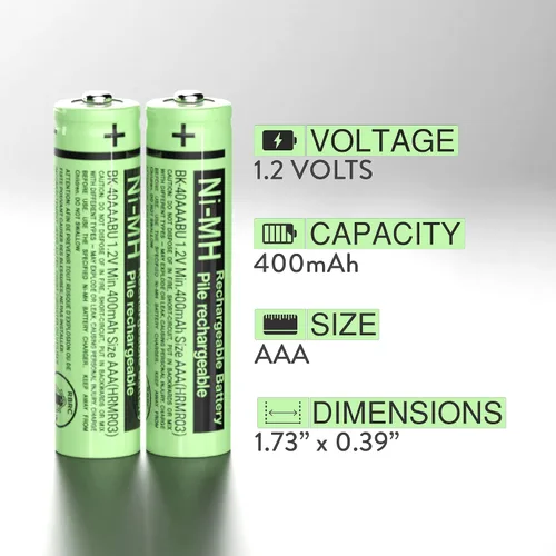 Vista 2 de RocketBus 2 paquetes de baterías de repuesto BK-40AAABU de 1.2V 400mAh para teléfono inalámbrico Panasonic