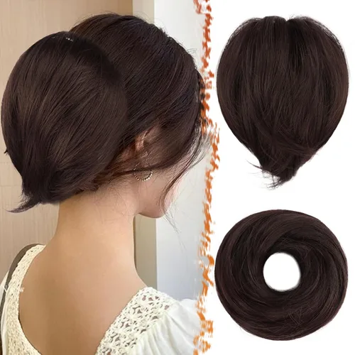 Vista 27 de BARSDAR Extensiones de Moño de Cabello Liso - Extensiones de Moño de Cola de Caballo Corta y Lisa para Mujeres, Coleteros de Moño de Cabello