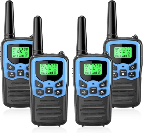 Vista 14 de Walkie Talkies, Walkie talkies de largo alcance MOICO para adultos con 22 canales FRS, walkie talkie familiar con linterna LED, pantalla LCD VOX