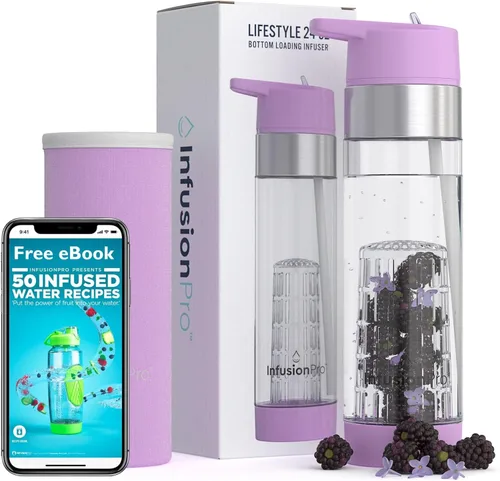 Vista 9 de Botella de agua Infusion Pro con infusor de frutas de 24 oz con tapa con pajita: pajita abatible: funda aislada y libro electrónico de agua