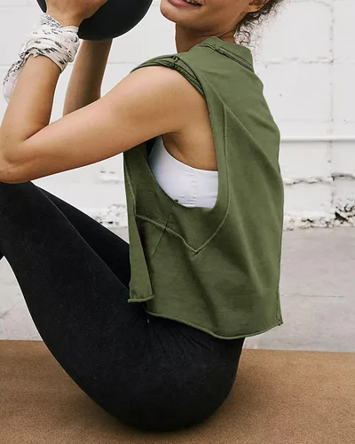 Vista 4 de Camisetas cortas de entrenamiento de gran tamaño para mujer, estilo casual, de manga corta, hombros caídos, con dobladillo enrollable, básicas