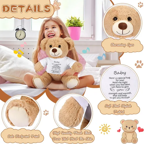 Vista 5 de Halloscume Oso de peluche de 12 pulgadas con grabadora de voz, oso de felpa suave, letrero de abrazo con cremallera, regalos de grabación de voz