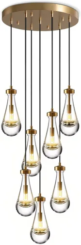 Vista 11 de Juego de 2 luces colgantes de gota de lluvia, lámparas colgantes para isla de cocina, lámpara de cristal sólido transparente con forma de gota