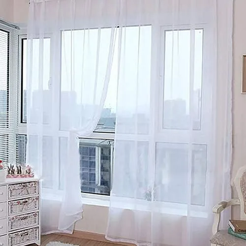 Vista 4 de Cenefas de Gauzy ligeras Cortina de ventana de puerta Cortina Sheer Home Wedding Decor - Negro
