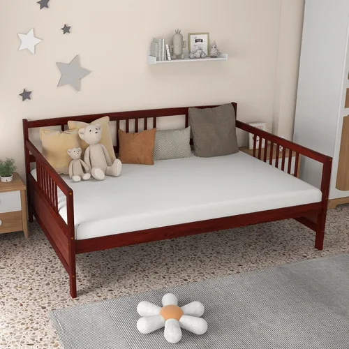 Vista 12 de KOMFOTT Marco de sofá cama de madera tamaño individual, marco de cama de sofá con soporte de listones de madera, no necesita somier, marco de sofá