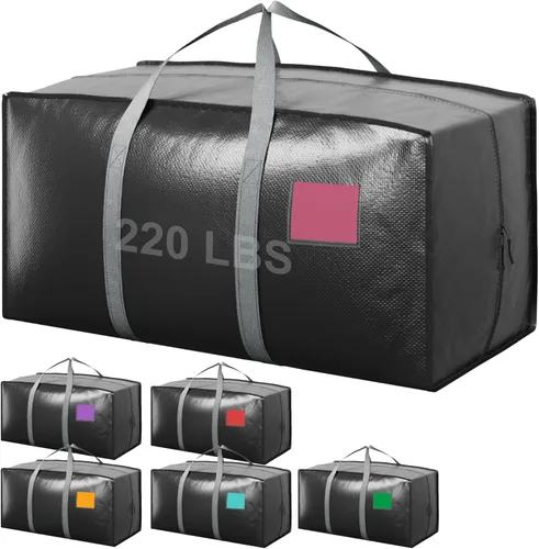 Vista 14 de Paquete de 6 bolsas de mudanza con cremallera lateral completamente abierta, extra grandes de 93 L, resistentes al agua, plegables para Negro