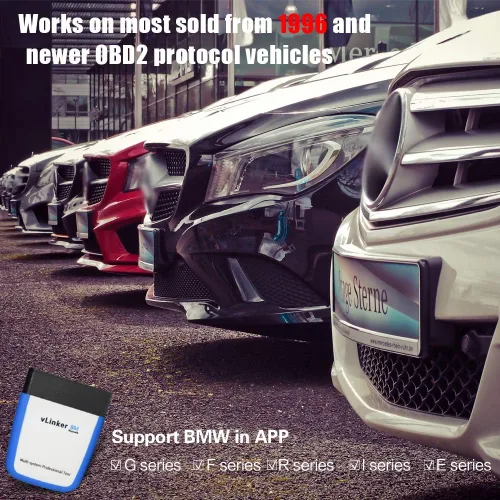 Vista 5 de Vgate vLinker BM OBD2 - Lector de código Bluetooth, herramienta de escaneo OBDII para Android y Windows, hecho para BimmerCode