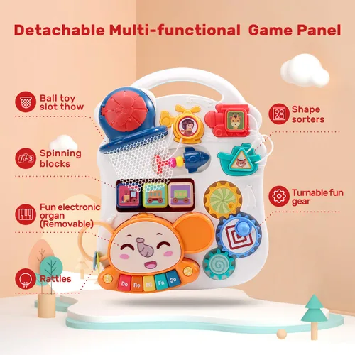 Vista 8 de CUTE STONE - Andador de aprendizaje de sentarse a pararse, andador para bebé 2 en 1, centro de actividades educativas tempranas para niños, panel