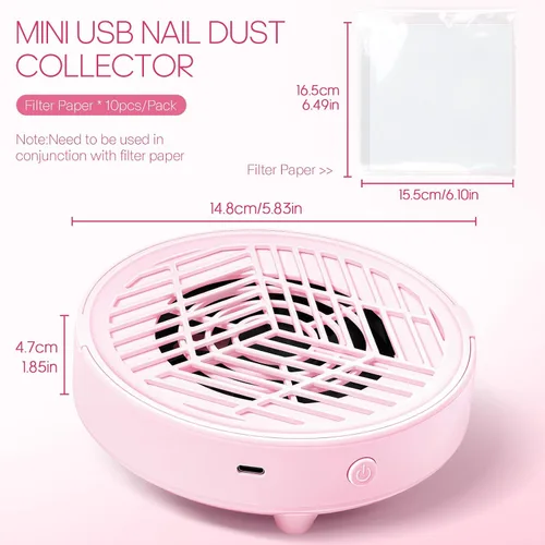 Vista 6 de Mini colector de polvo de uñas portátil con 10 filtros, potente ventilador profesional de uñas, colector de polvo, máquina de succión para uñas