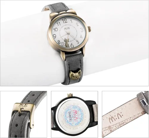 Vista 3 de DREAMING Q&P Correa de cuero suave para niña, relojes de pulsera de cuarzo para mujer, lindo Bowknot