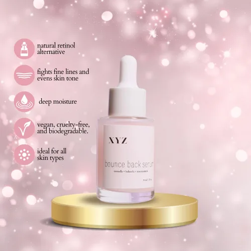 Vista 2 de Suero facial Bounce Back con Bakuchiol alternativo al retinol – Calma, hidrata e ilumina la piel con Bakuchiol, hongo tremella y niacinamida – 1 fl