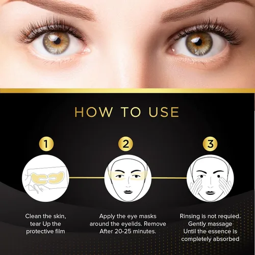 Vista 7 de Parches para ojos hinchados – Máscara para debajo de los ojos ojeras e hinchazón – Parches dorados debajo de los ojos, almohadillas de colágeno
