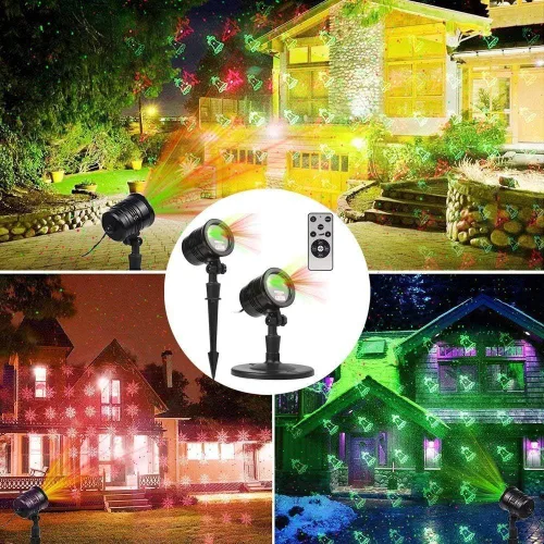 Vista 2 de Luces Láser de Navidad, Luces de Proyector Reflector de Paisaje Espectáculo de Estrellas Rojas y Verdes con Patrones Decorativos de Navidad