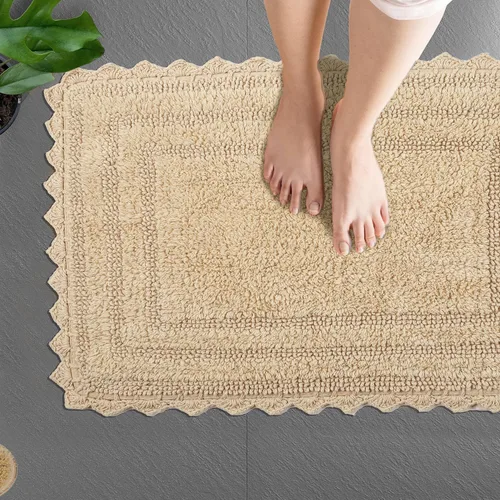 Vista 4 de TreeWool - Alfombras de baño con borde de ganchillo reversible en algodón de felpa (paquete de 2)